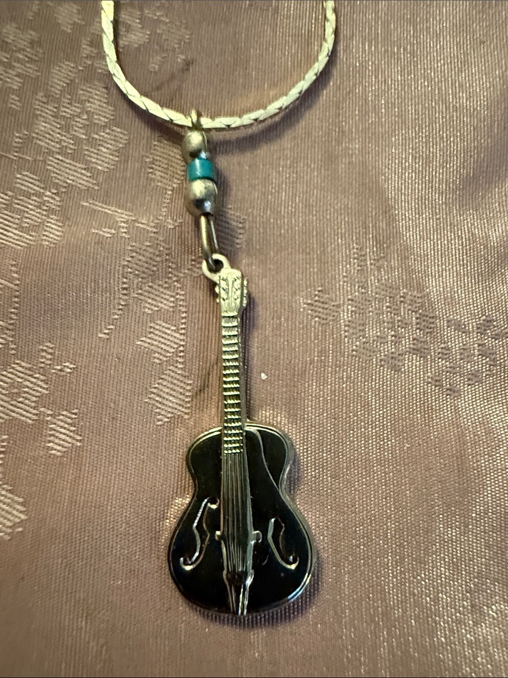 Black Guitar Pendant Necklace with Braided Cord